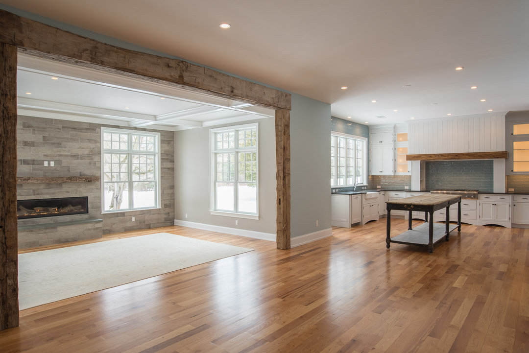 Berwyn Nantucket custom home great room and kitchen - american farmhouse interior design
