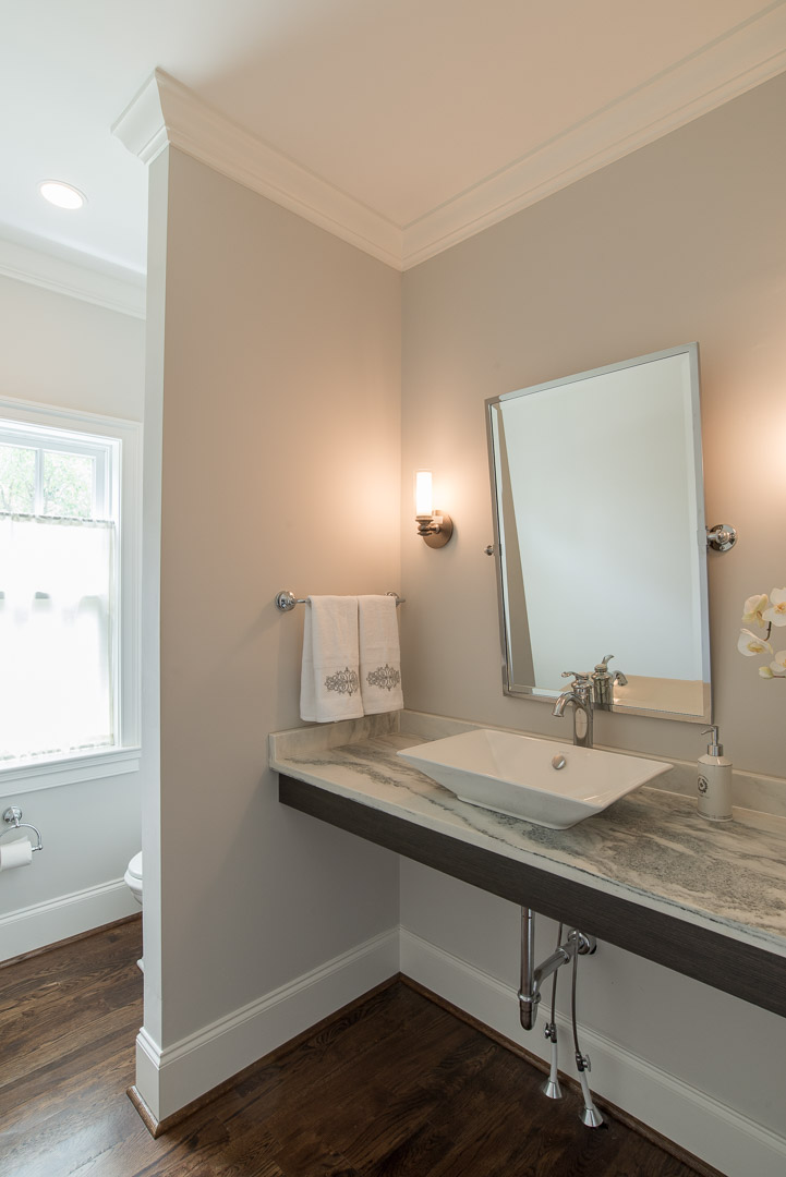 Winslow Interiors Interior Design -bathroom vanity with vessel sink and mirror